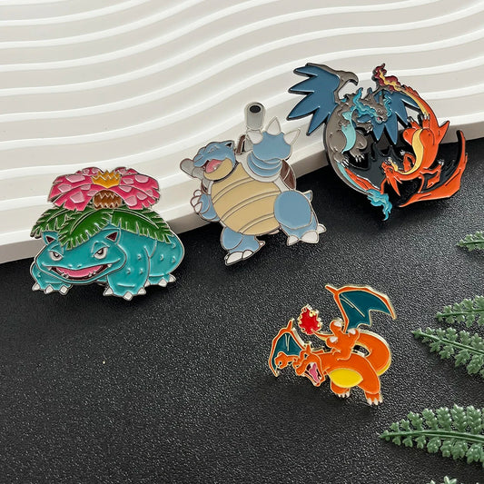 Pokemon Enamel Pin Set - 4 Piece Charizard Venusaur Squirtle Collection