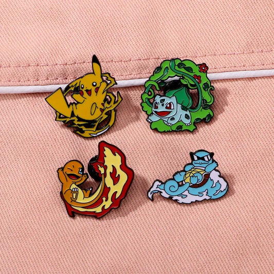 Pokemon Enamel Pin Set - 4 Piece Collection (Pikachu, Charmander, Bulbasaur, Squirtle)