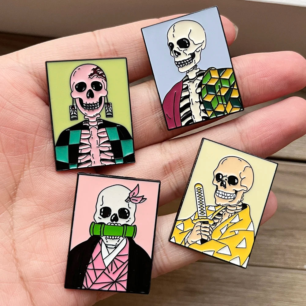 Demon Slayer Lapel pin enamel pin brooches for bags - Japanese anime cartoon pin set 4pcs 