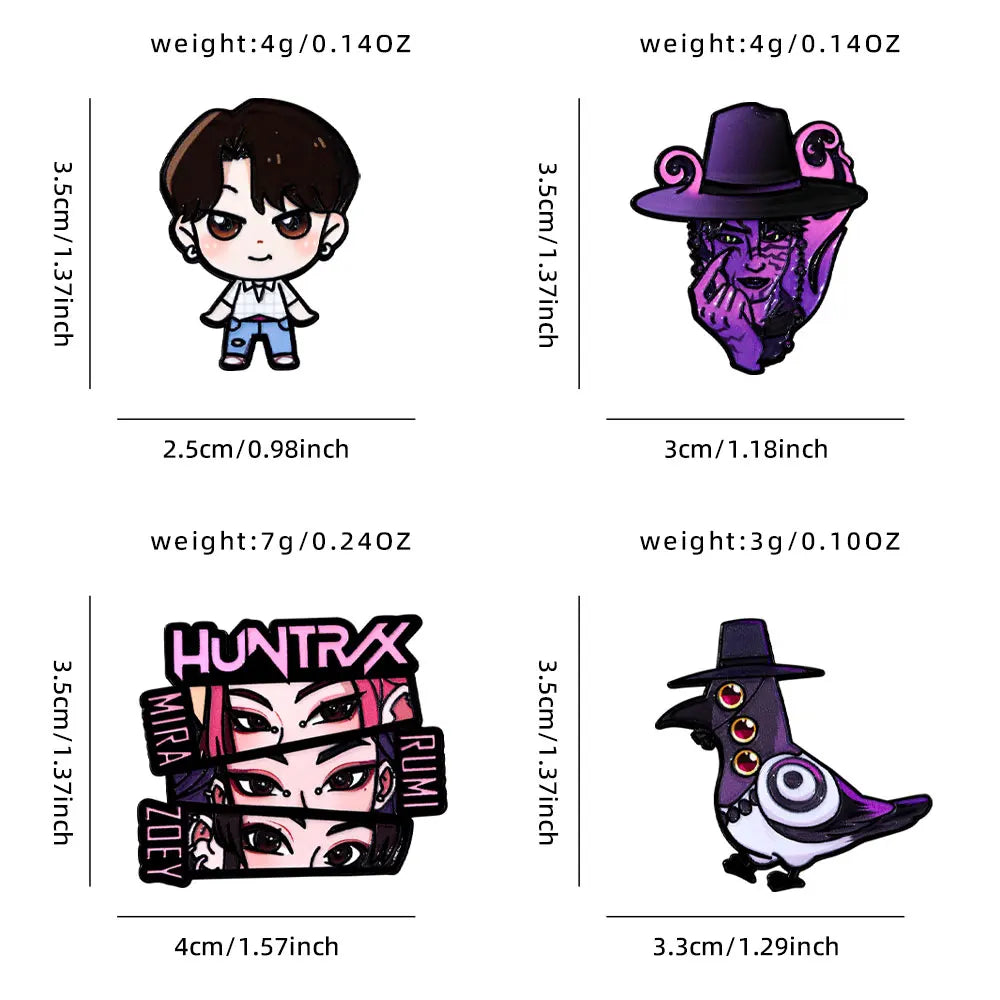 K-pop Demon Hunter 4-piece enamel pin set - collectible anime brooches