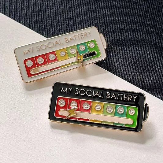 My Social Battery, sliding pin, mood changing pin, brooches, enamel pin, lapel pin