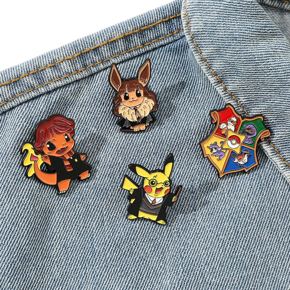 Pokemon Harry Potter Enamel Pins - Cute Anime Brooches & Lapel Pin Set | Pikachu | Charmander | Eevee