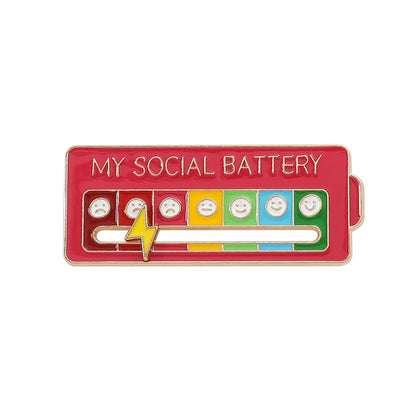 Red Pin with 'My Social Battery' design on a white background
