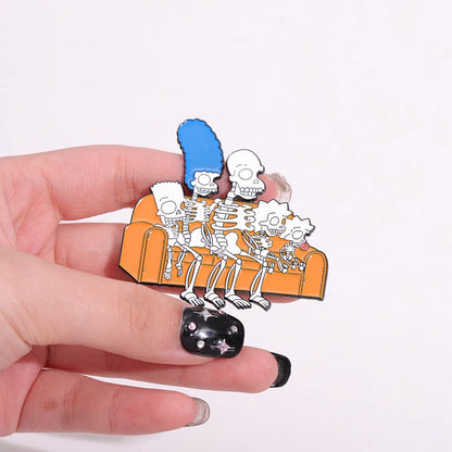 The SIMPSON Punk Skull Black and White Enamel Lapel Pin | Cartoon Brooch Badge