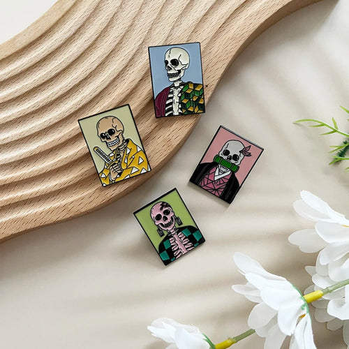 Demon Slayer Anime Skull Enamel Pins Lapel Set (4 Pcs)