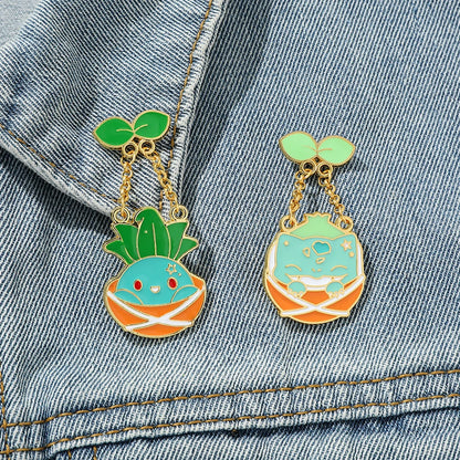 Pokemon Bulbasaur & Oddish Enamel Pin lapel anime on a denim background