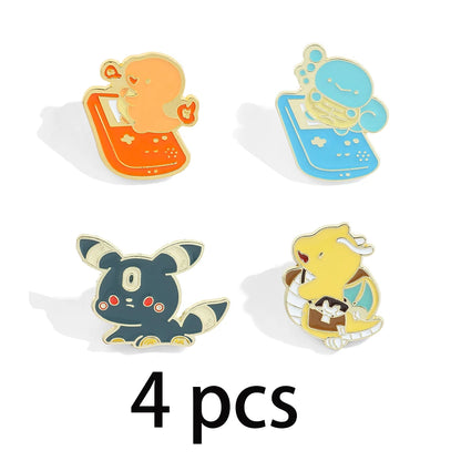 Pokemon Pikachu colorful enamel pins Collection on a pink surface