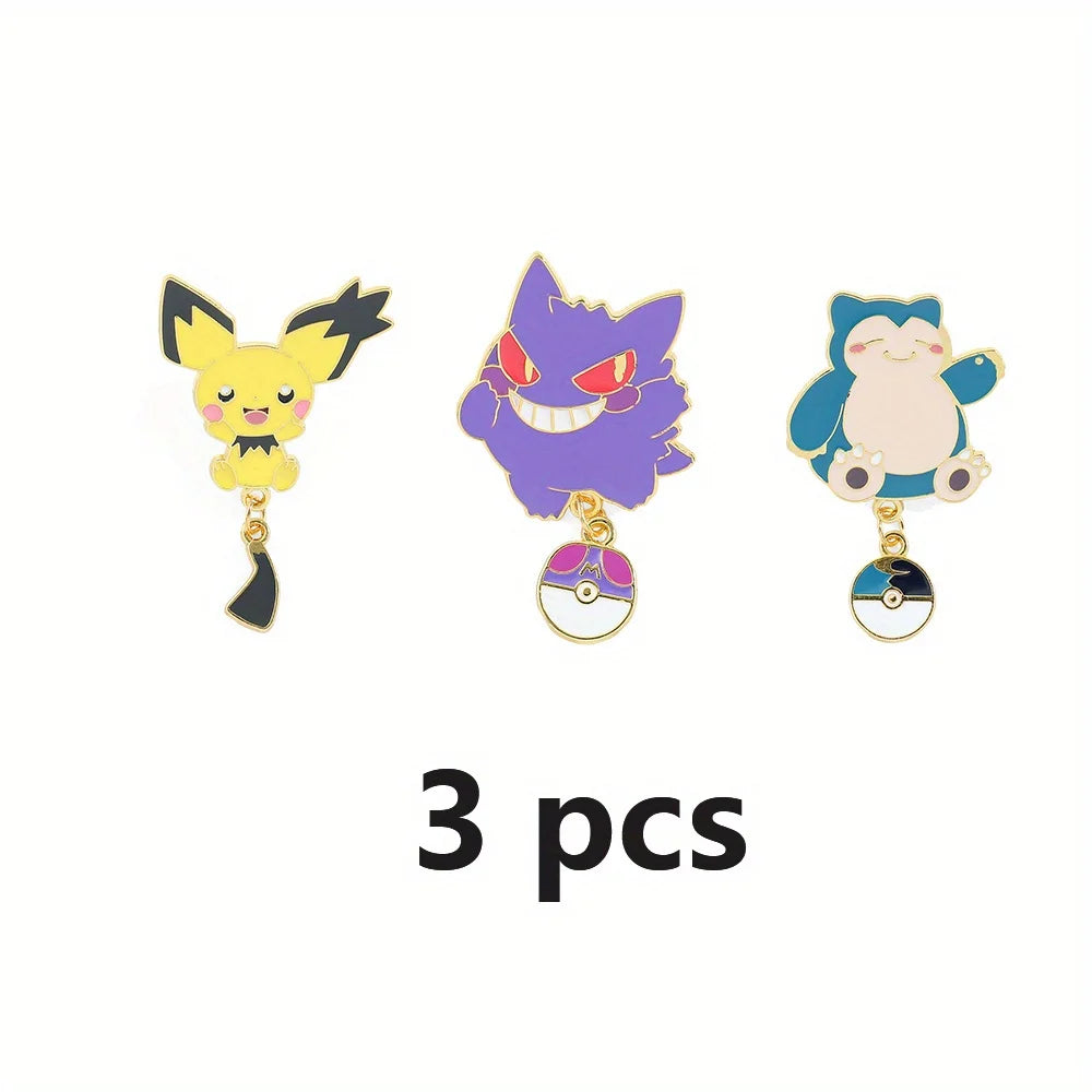 Three cartoon Pokemon character charms on a white background with '3 pcs' text.