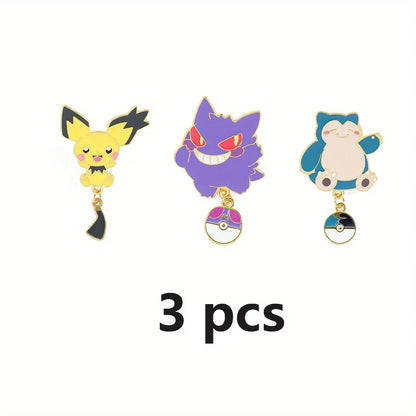 Three cartoon Pokemon character charms on a white background with '3 pcs' text.