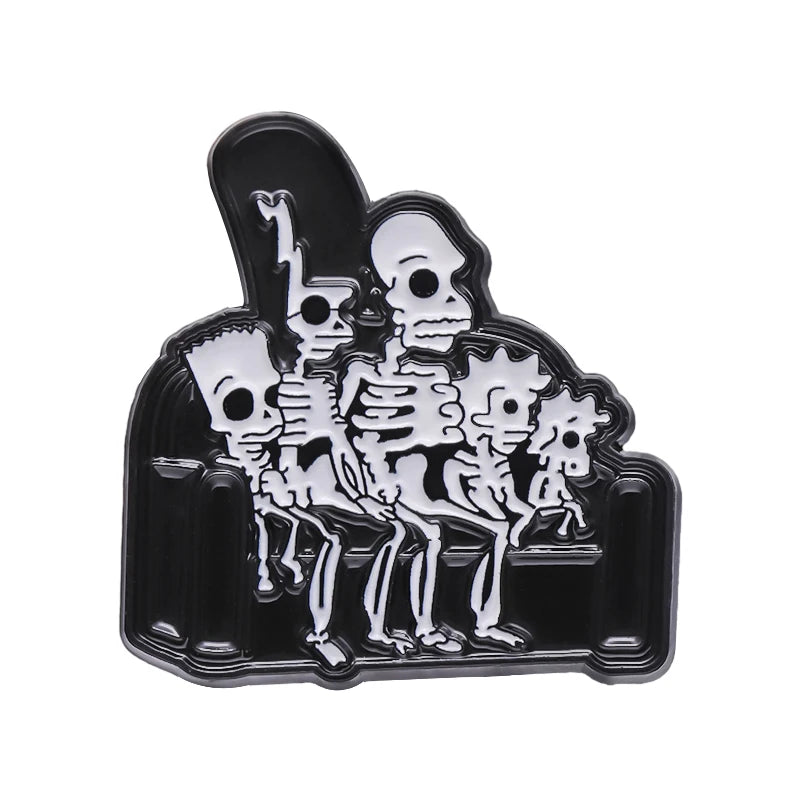 The SIMPSON Punk Skull Black and White Enamel Lapel Pin | Cartoon Brooch Badge