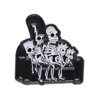 The SIMPSON Punk Skull Black and White Enamel Lapel Pin | Cartoon Brooch Badge