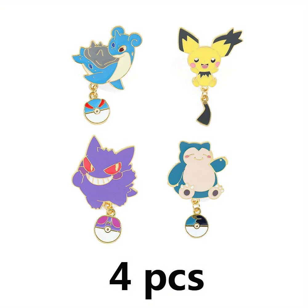 Set of four cartoon Pokemon character earrings on a white background
