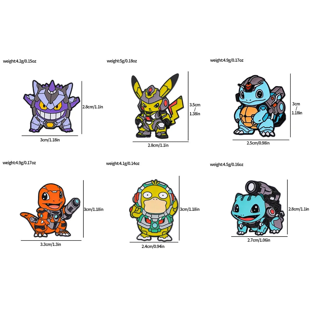 Pokemon Futuristic Cartoon Brooch Lapel Pin Set (6 Pcs)