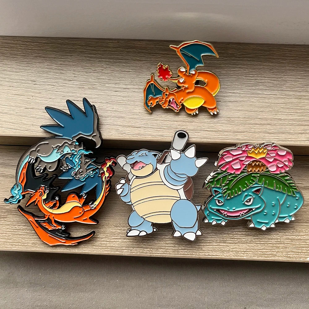 Pokemon Enamel Pin Set - 4 Piece Charizard Venusaur Squirtle Collection