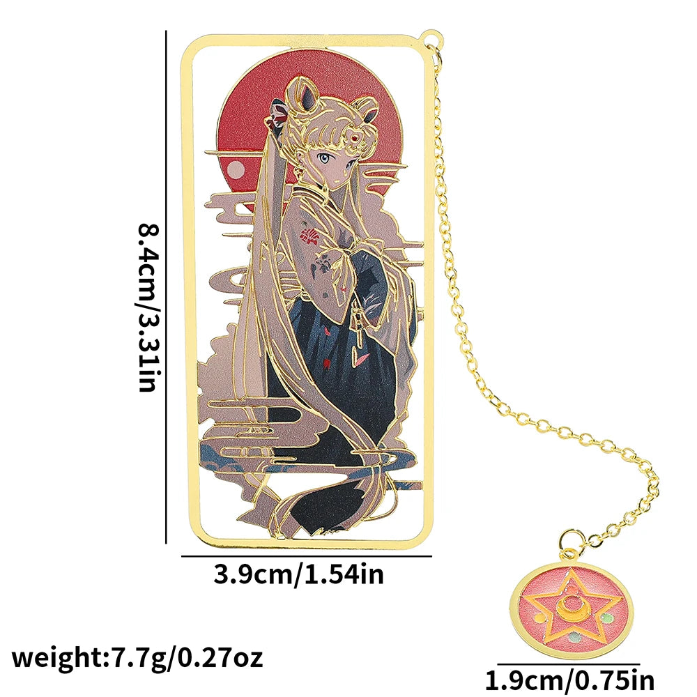 Anime Sailor Moon Metal Pendant Bookmark for Girls, School Stationery, Study Supplies, Birthday Party, Christmas Gift