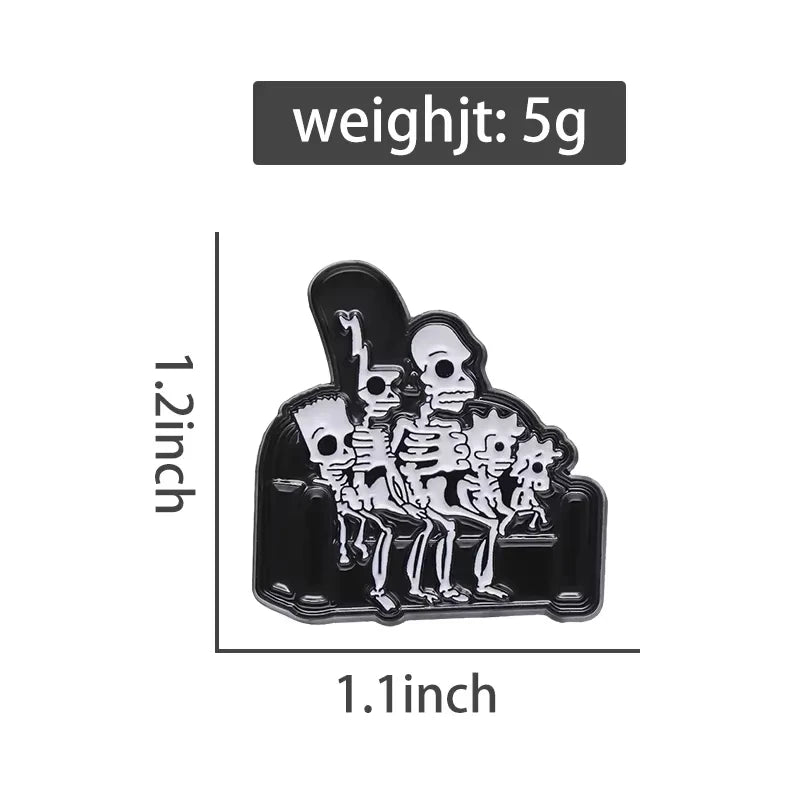 The SIMPSON Punk Skull Black and White Enamel Lapel Pin | Cartoon Brooch Badge