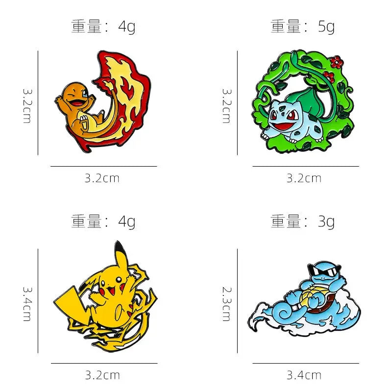 Pokemon Enamel Pin Set - 4 Piece Collection (Pikachu, Charmander, Bulbasaur, Squirtle)