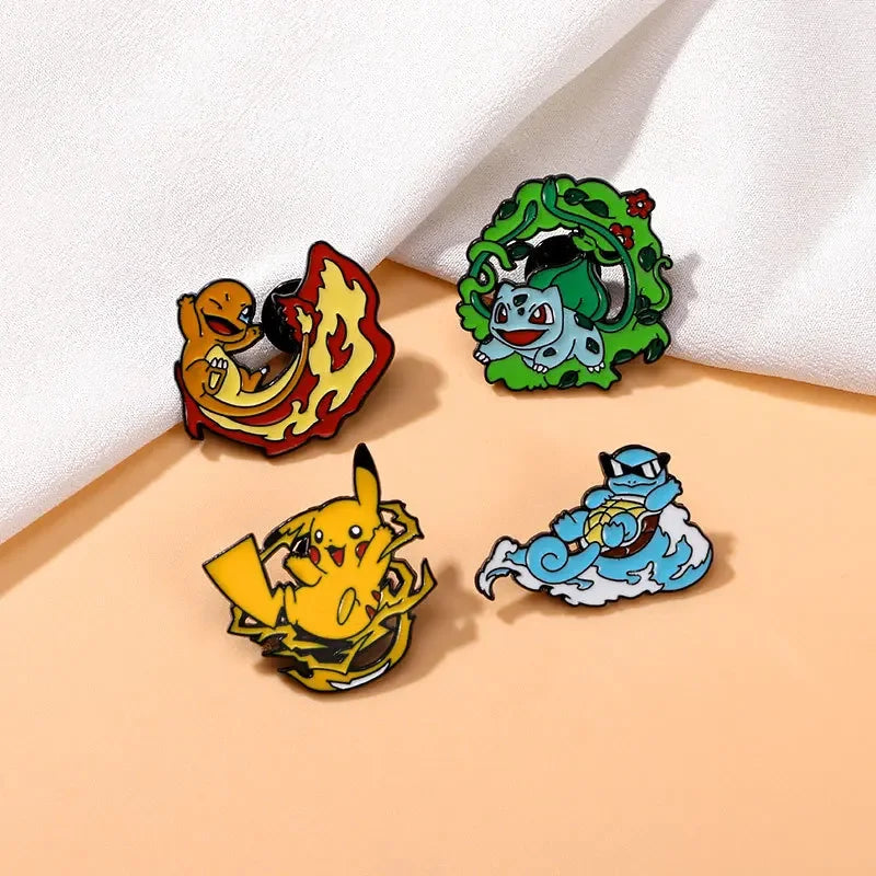 Pokemon Enamel Pin Set - 4 Piece Collection (Pikachu, Charmander, Bulbasaur, Squirtle)