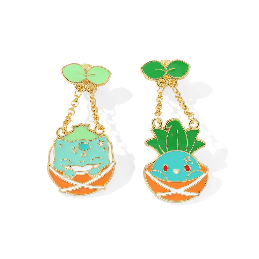 Pokemon Pin Bulbasaur & Oddish Enamel Pin lapel pin anime on a denim background