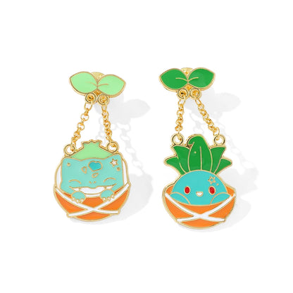Pokemon Pin Bulbasaur & Oddish Enamel Pin lapel pin anime on a denim background