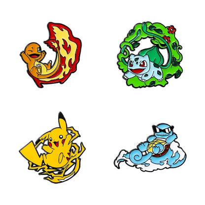 Pokemon Enamel Pin Set - 4 Piece Collection (Pikachu, Charmander, Bulbasaur, Squirtle)