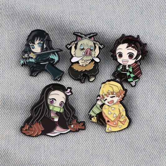 Demon Slayer cute character Enamel Pin -Tanjiro, Nezuko, Zenitsu, Inosuke and Giyu