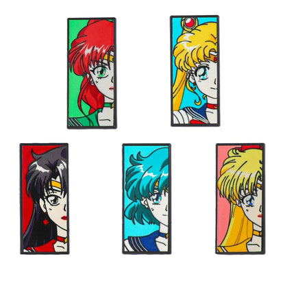five colorful Sailor Moon anime-style character 5-piece enamel lapel pins 