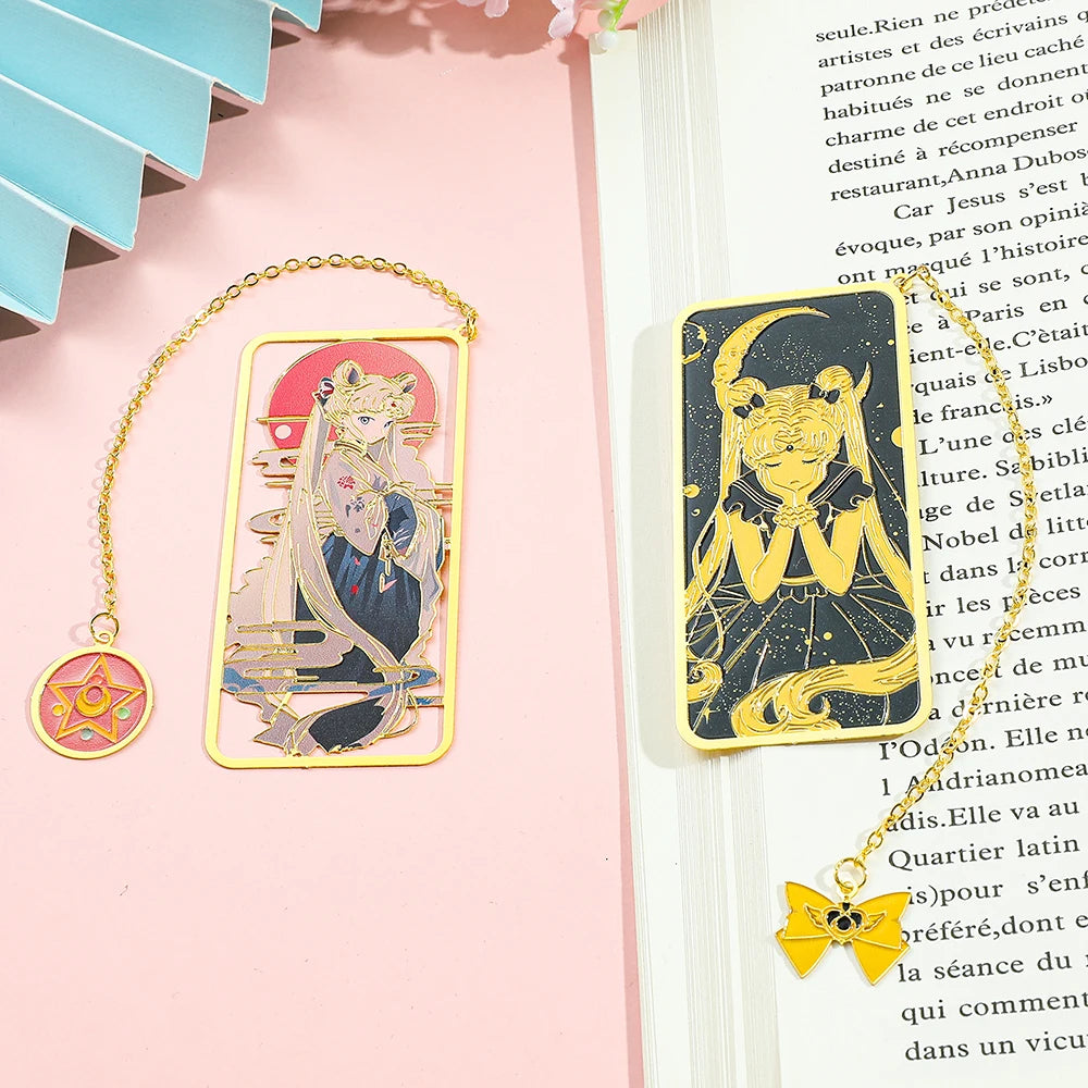 Anime Sailor Moon Metal Pendant Bookmark for Girls, School Stationery, Study Supplies, Birthday Party, Christmas Gift