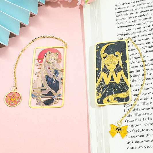 Anime Sailor Moon Metal Pendant Bookmark for Girls, School Stationery, Study Supplies, Birthday Party, Christmas Gift