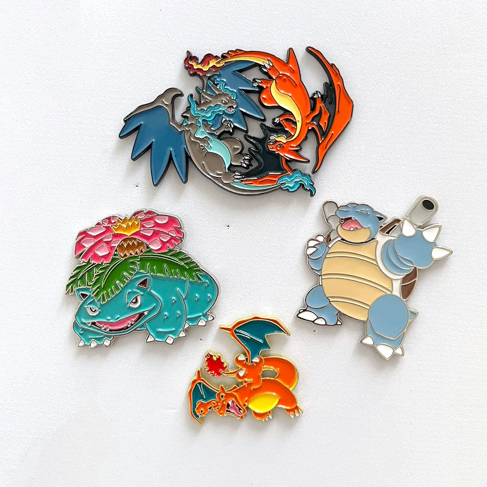 Pokemon Enamel Pin Set - 4 Piece Charizard Venusaur Squirtle Collection