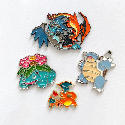 Pokemon Enamel Pin Set - 4 Piece Charizard Venusaur Squirtle Collection