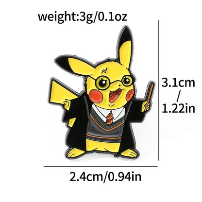 Pikachu character wearing a suit with measurements and weight information on a white background