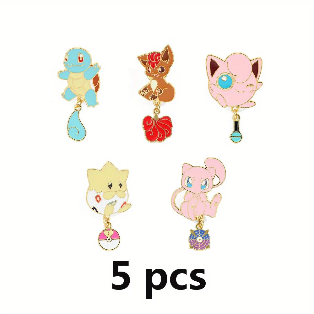 Set of five anime Pokemon character pins on a white background with '5 pcs' text.