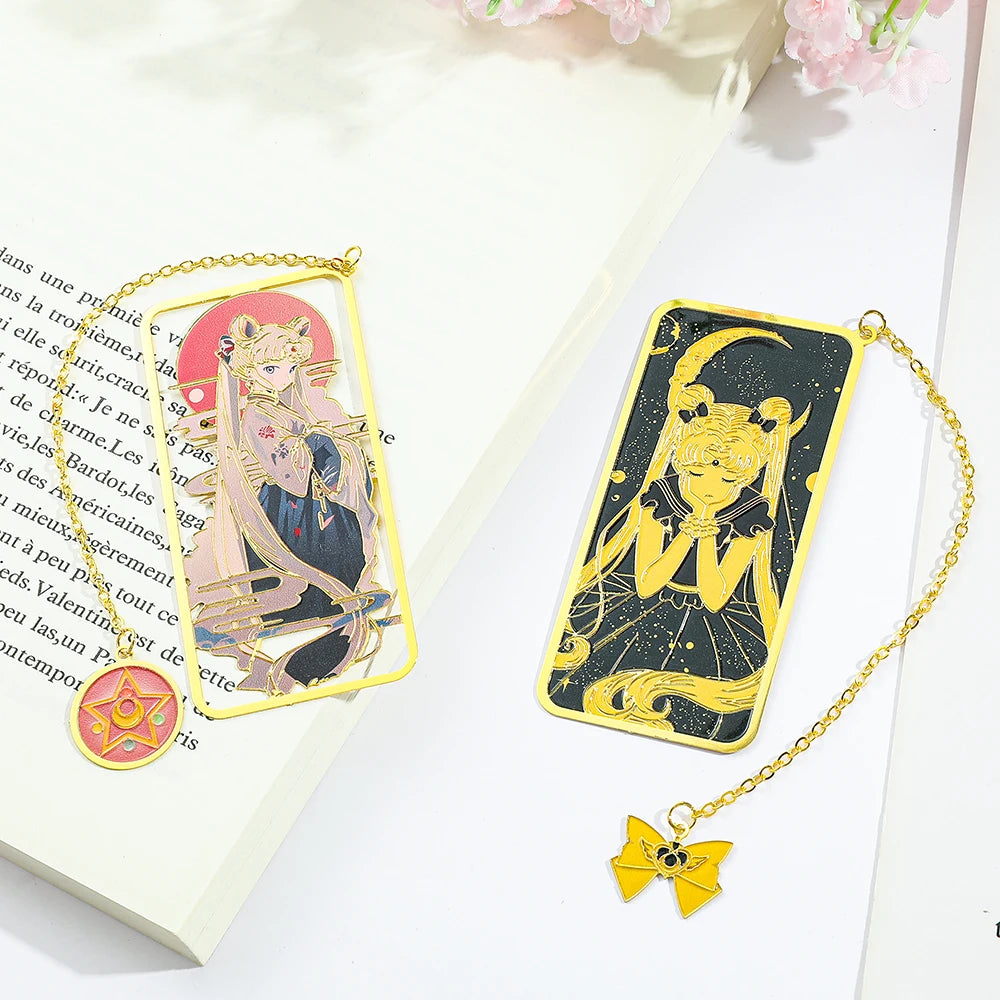 Anime Sailor Moon Metal Pendant Bookmark for Girls, School Stationery, Study Supplies, Birthday Party, Christmas Gift