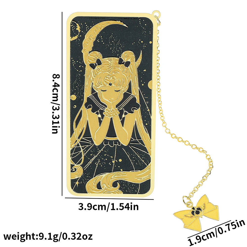 Anime Sailor Moon Metal Pendant Bookmark for Girls, School Stationery, Study Supplies, Birthday Party, Christmas Gift