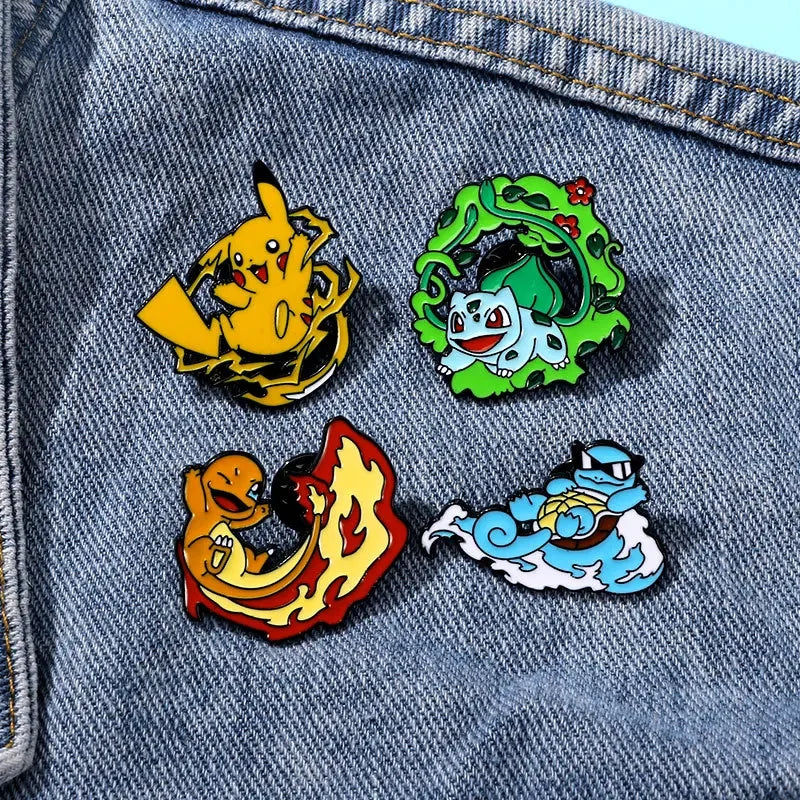 Pokemon Enamel Pin Set - 4 Piece Collection (Pikachu, Charmander, Bulbasaur, Squirtle)