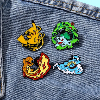 Pokemon Enamel Pin Set - 4 Piece Collection (Pikachu, Charmander, Bulbasaur, Squirtle)