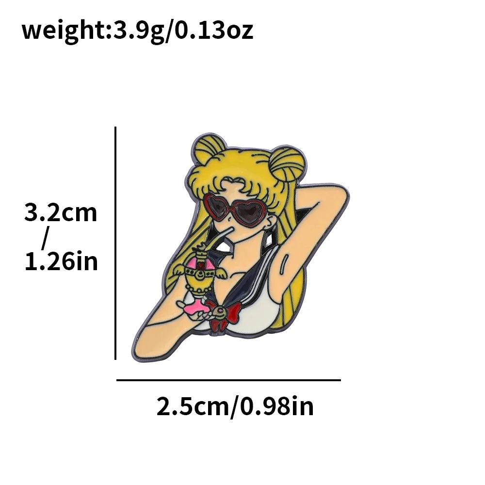 EnamelPin with measurements on a white background