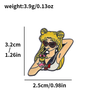 EnamelPin with measurements on a white background